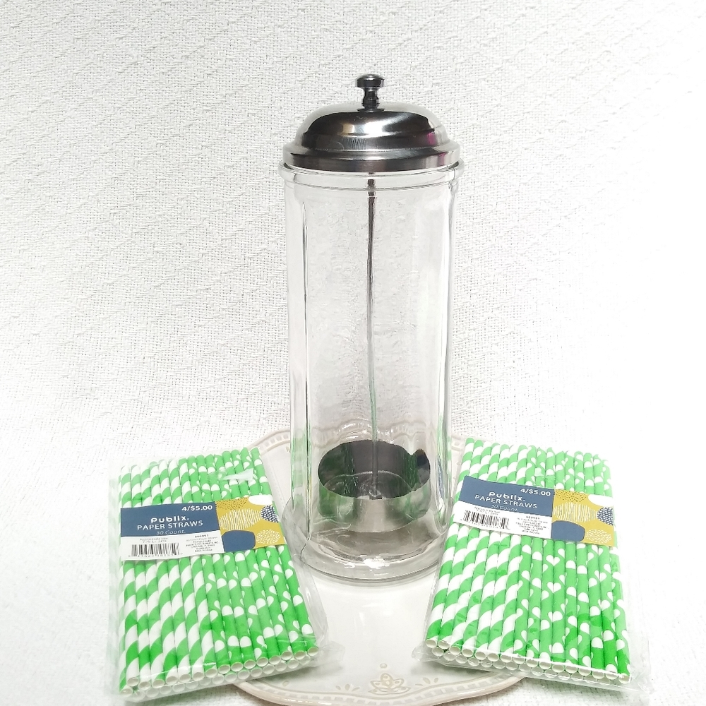 Glass & Metal Straw Dispenser w/ Paper Straws